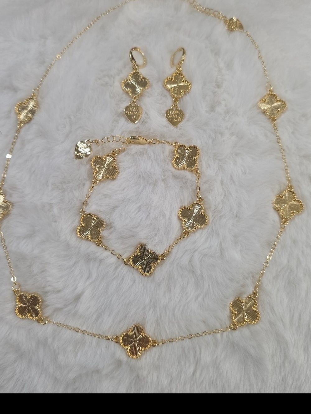 14k Gold Plated Clover Motif Women's Jewelry Set - Necklace, Bracelet & Earrings
